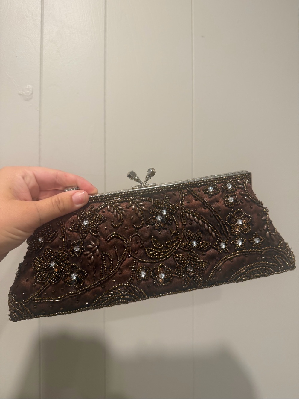 Embellished Brown Beaded Evening Clutch - Picture 1 of 7